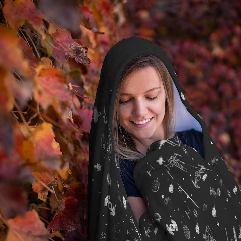 Sherpa Hooded Star Blanket – Wearable Cozy Fleece Hood With Mittens 60 x 80