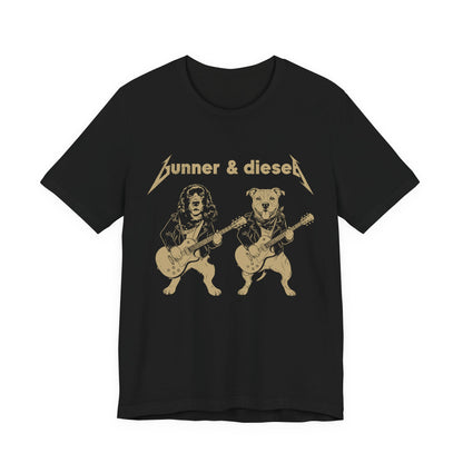 Rock Dog Duo T-Shirt — "Bunner & Diesel" Vintage Guitar Band Tee