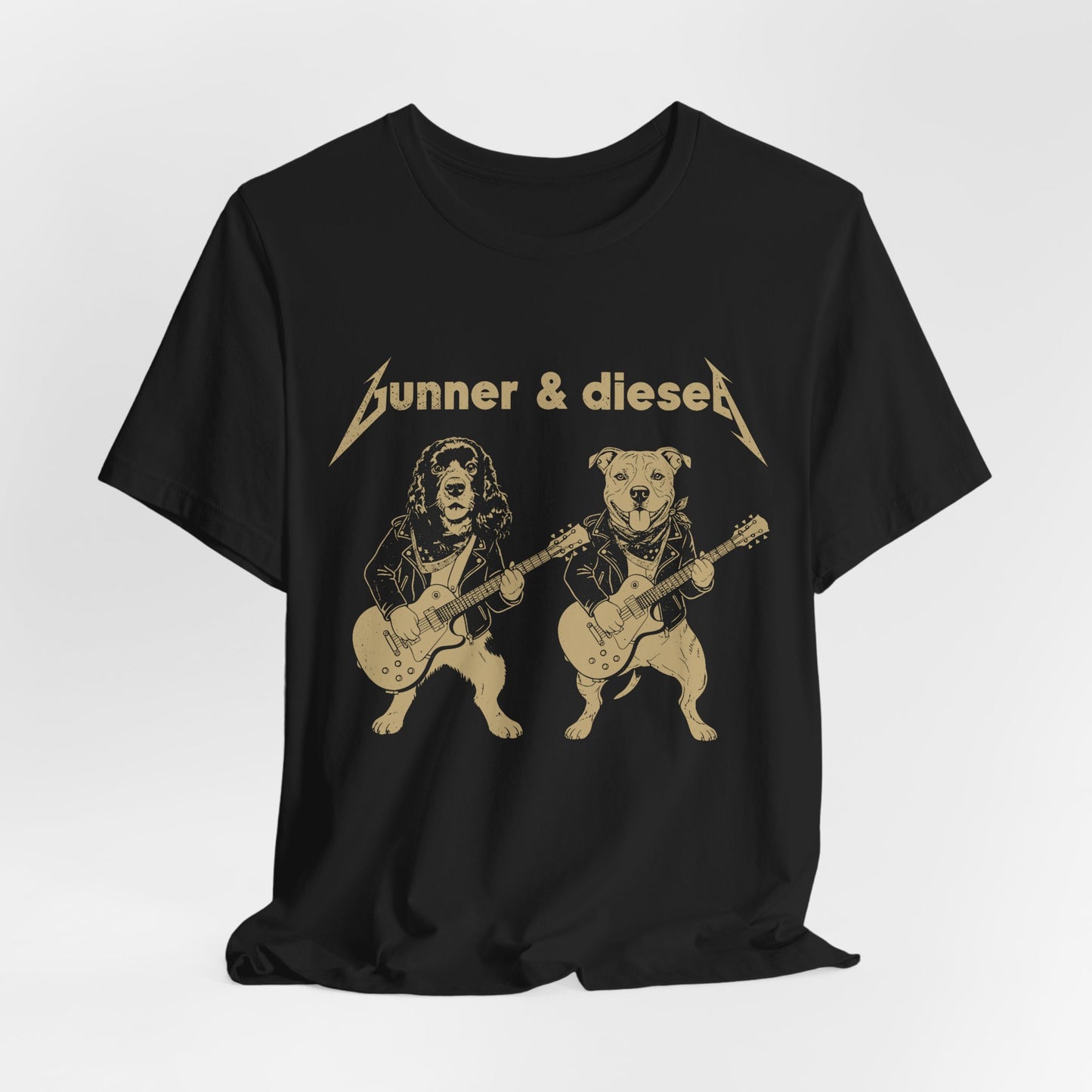 Rock Dog Duo T-Shirt — "Bunner & Diesel" Vintage Guitar Band Tee