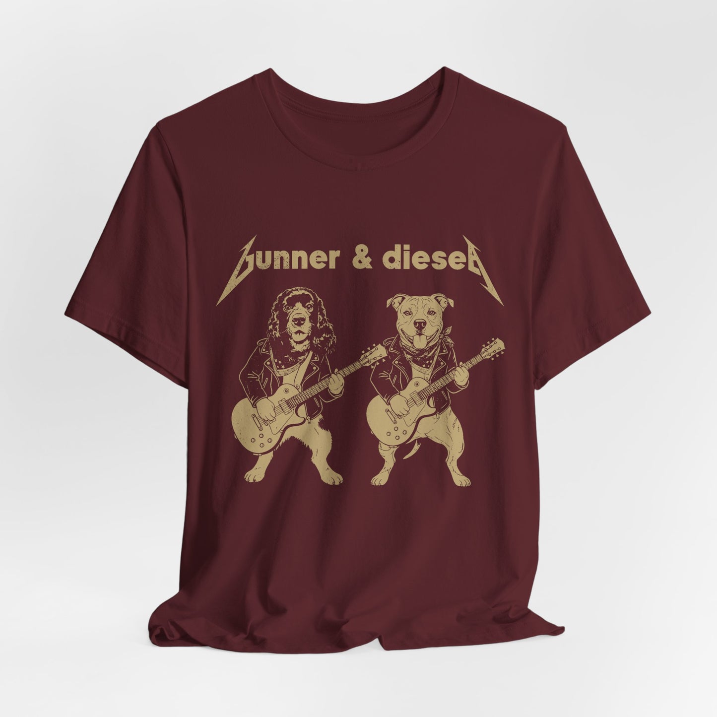 Rock Dog Duo T-Shirt — "Bunner & Diesel" Vintage Guitar Band Tee