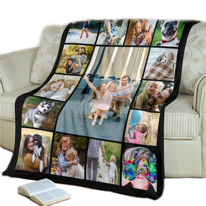 Custom Family Photo Blankets, Add Your Own Personalized Photos And text, Fleece Blankets, Sherpa Blankets,
