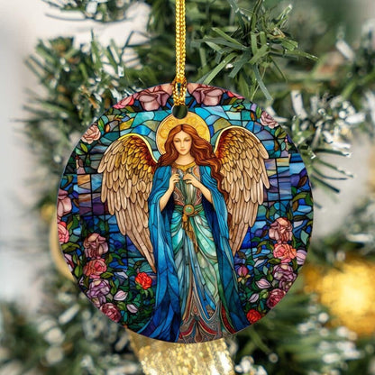 Angel Christmas Decoration, Angel Porcelain Christmas decoration, Christmas ornament, Stain Glass look, Custom Design, Round Porcelain Angel