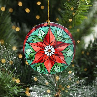 Poinsettia Christmas Decoration, Poinsettia Porcelain Christmas decoration, Christmas ornament, Stain Glass look, Custom Design Poinsettia