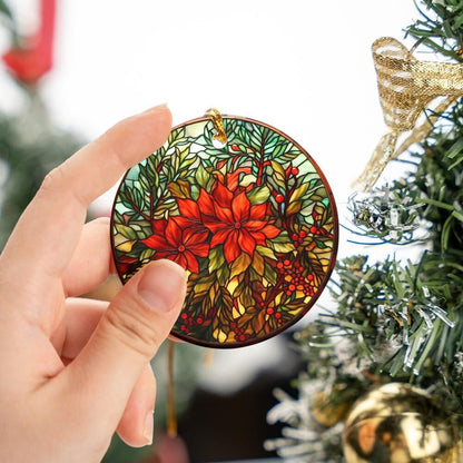 Poinsettia Christmas Decoration, Poinsettia Porcelain Christmas decoration, Christmas ornament, Stain Glass look, Custom Design Poinsettia