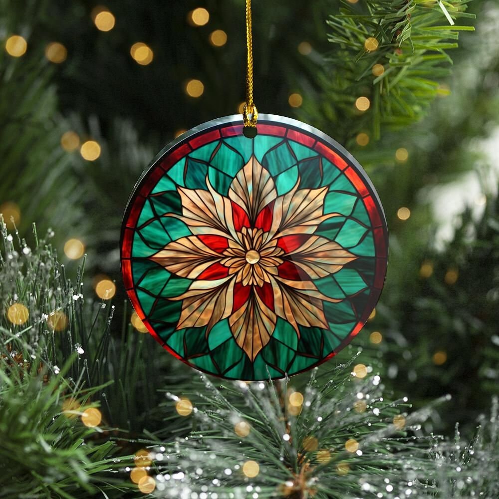 Poinsettia Christmas Decoration, Poinsettia Porcelain Christmas decoration, Christmas ornament, Stain Glass look, Custom Design Poinsettia