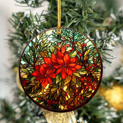 Poinsettia Christmas Decoration, Poinsettia Porcelain Christmas decoration, Christmas ornament, Stain Glass look, Custom Design Poinsettia