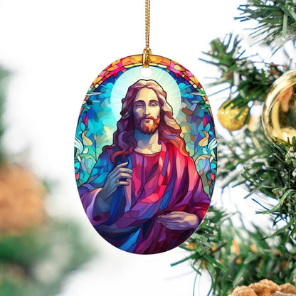 Jesus Christmas Decoration, Jesus Porcelain Christmas decoration, Christian Christmas ornament, Stain Glass look, Custom Design