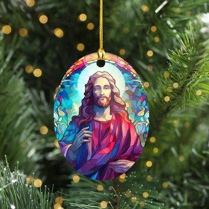 Jesus Christmas Decoration, Jesus Porcelain Christmas decoration, Christian Christmas ornament, Stain Glass look, Custom Design