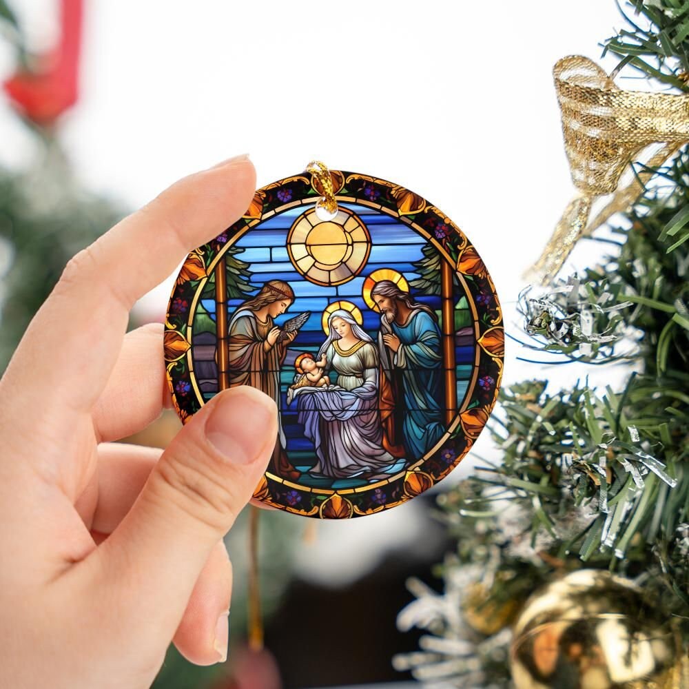 Custom Christmas Decoration, Baby Jesus Porcelain Christmas decoration, Christmas ornament, Stain Glass look, Custom Design, Round Porcelain