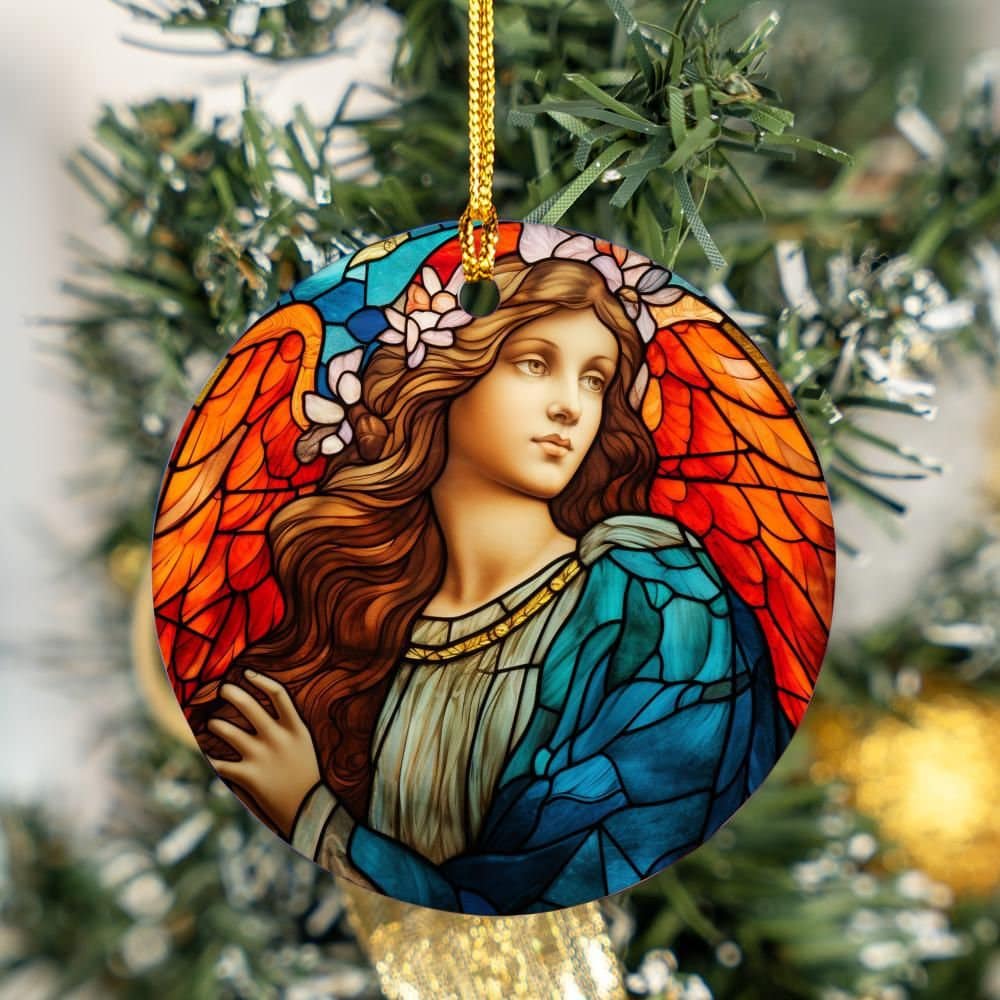 Angel Custom Christmas Decoration, Porcelain Angel Christmas decoration, Christmas ornament, Stain Glass look,Custom Design, Porcelain Angel