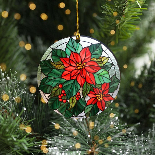 Poinsettia Christmas Decoration, Poinsettia Porcelain Christmas decoration, Christmas ornament, Stain Glass look, Custom Design Poinsettia