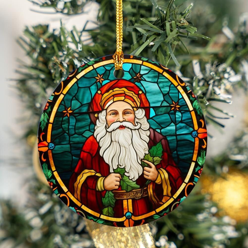 Santa Christmas Decoration, Santa Claus Christmas decoration, Christmas ornament, Stain Glass look, Custom Design, Porcelain Santa