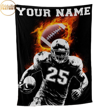 Custom Football Blanket, Football Player Blanket, Custom Name & Number Soft Cozy Sherpa Fleece Throw Blankets, Gift for Son, Dad, Team