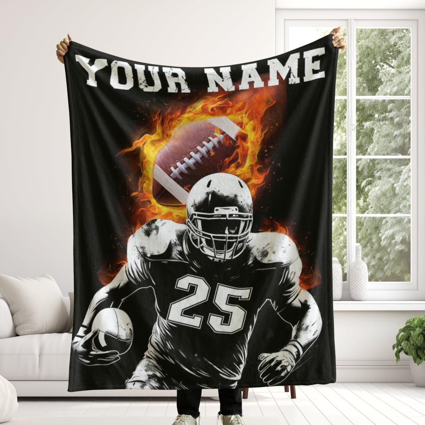 Custom Football Blanket, Football Player Blanket, Custom Name & Number Soft Cozy Sherpa Fleece Throw Blankets, Gift for Son, Dad, Team