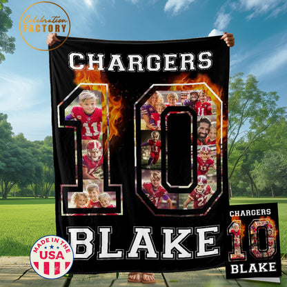 Custom Sports Blanket And Card PACK,Add Any Sport,Football,Hockey,Baseball,Soccer Player Blanket,Custom Name & Number Soft Cozy,Fleece Throw