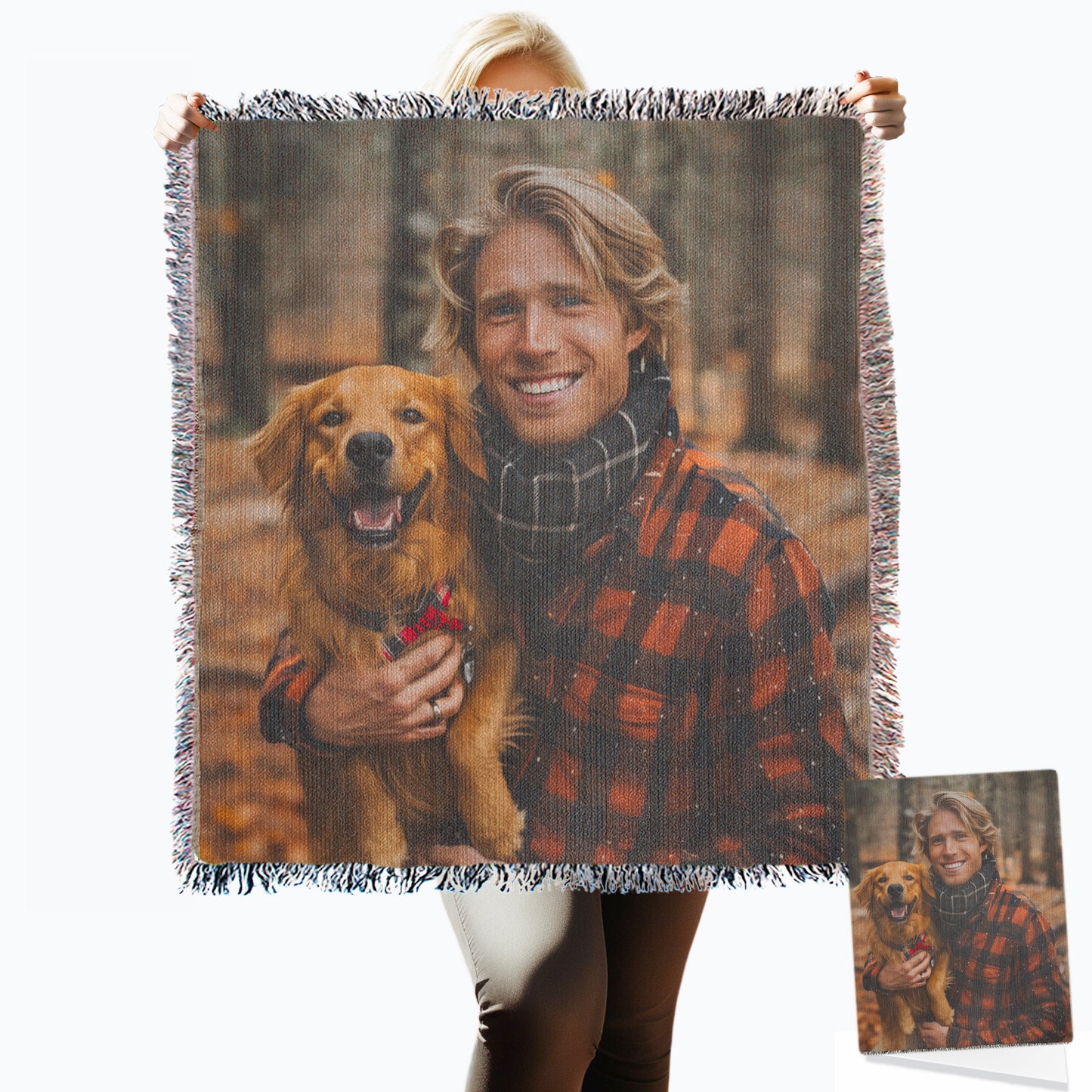 Personalized Photo Woven Cotton Throw Blanket - Made in The USA + Matching Greeting Card Pack, Add Your Own Design, Custom Throw