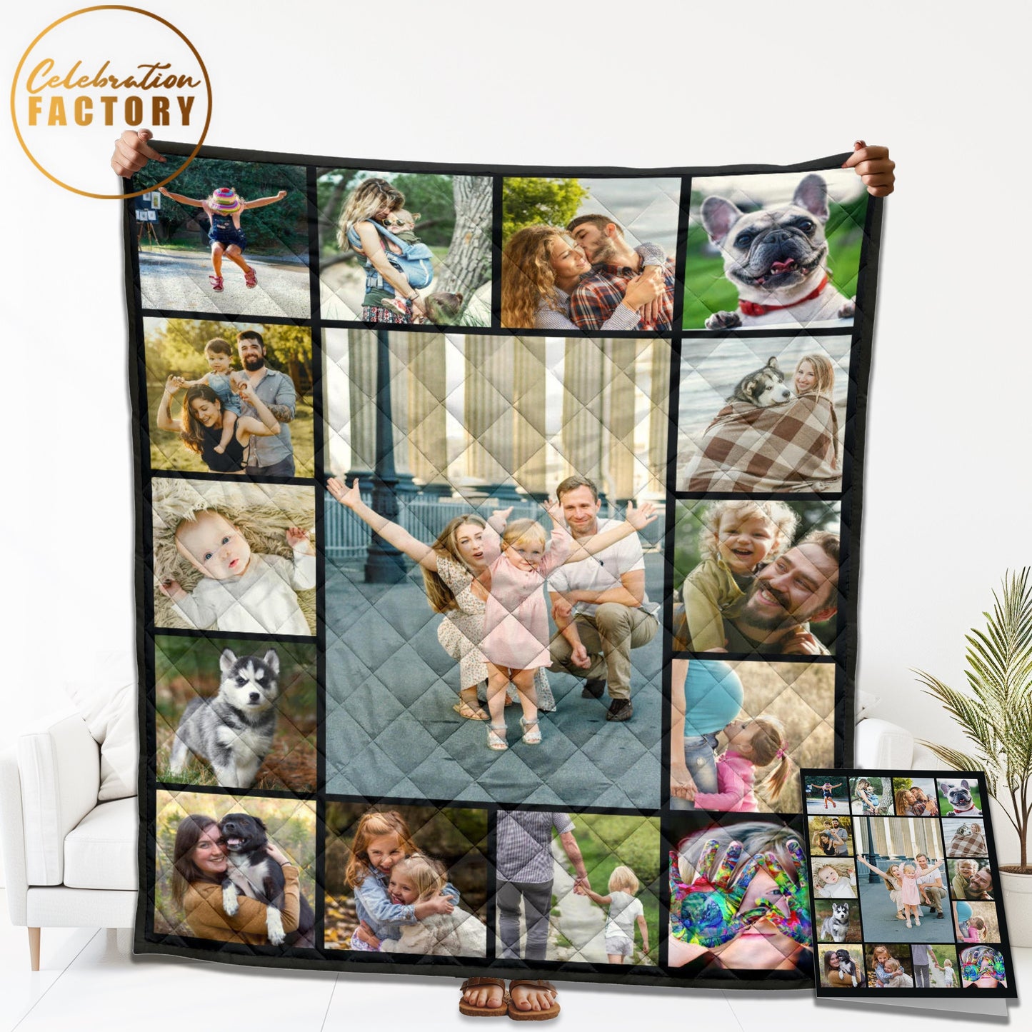 Custom Photo Quilt And Greeting Card Pack, Photo Quilt, Family Quilt, Family Blanket, Gift For Dog Mom,Quilt Blanket,Custom Name Quilt,