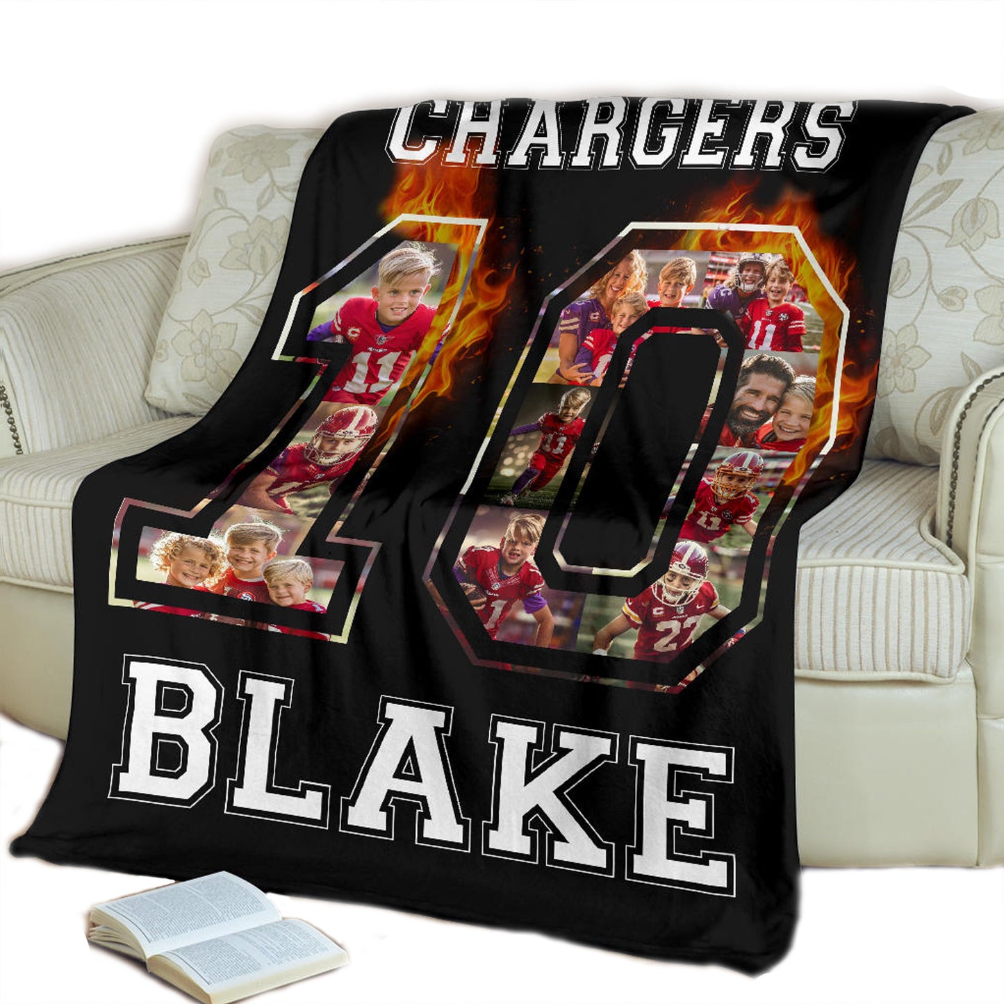 Custom Sports Blanket And Card PACK,Add Any Sport,Football,Hockey,Baseball,Soccer Player Blanket,Custom Name & Number Soft Cozy,Fleece Throw