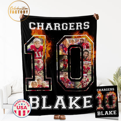 Custom Sports Blanket And Card PACK,Add Any Sport,Football,Hockey,Baseball,Soccer Player Blanket,Custom Name & Number Soft Cozy,Fleece Throw