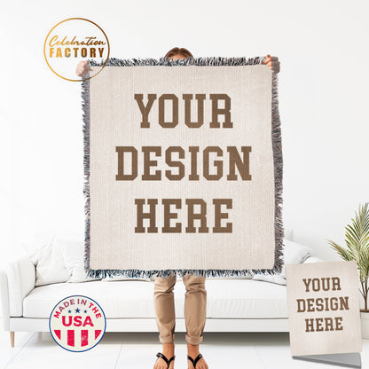 Personalized Photo Woven Cotton Throw Blanket - Made in The USA + Matching Greeting Card Pack, Add Your Own Design, Custom Throw