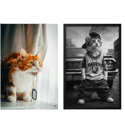 Rap Star Dog Cat Portrait, 90s Hip Hop Canvas, Framed Poster, Funny Retro Pet Gift