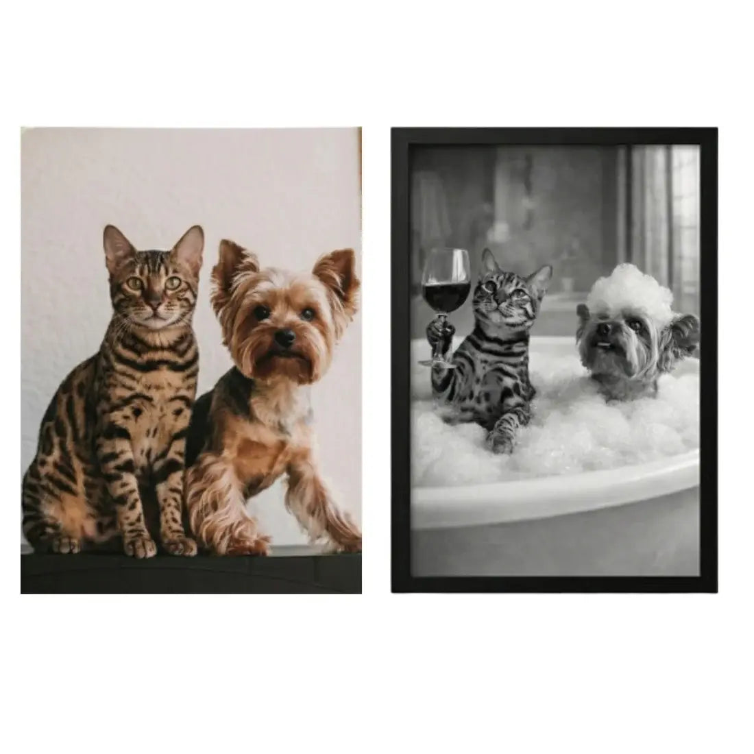 Custom Pet Bathroom Portrait (1–3 Pets) – Funny Dog & Cat Wall Art Canvas or Poster