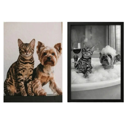 Custom Pet Bathroom Portrait (1–3 Pets) – Funny Dog & Cat Wall Art Canvas or Poster