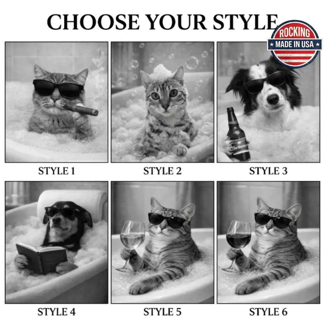 Custom Pet Bathroom Portrait (1–3 Pets) – Funny Dog & Cat Wall Art Canvas or Poster
