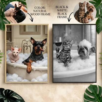 Custom Pet Bathroom Portrait (1–3 Pets) – Funny Dog & Cat Wall Art Canvas or Poster