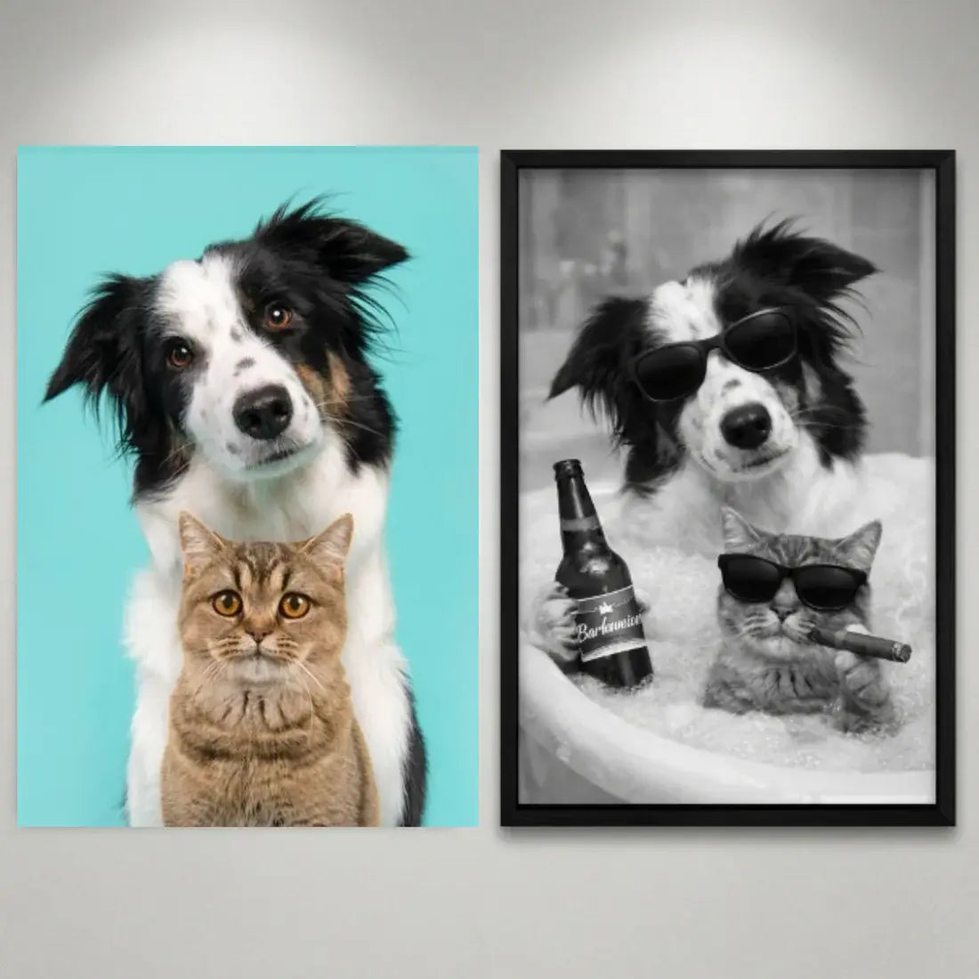 Custom Pet Bathroom Portrait (1–3 Pets) – Funny Dog & Cat Wall Art Canvas or Poster