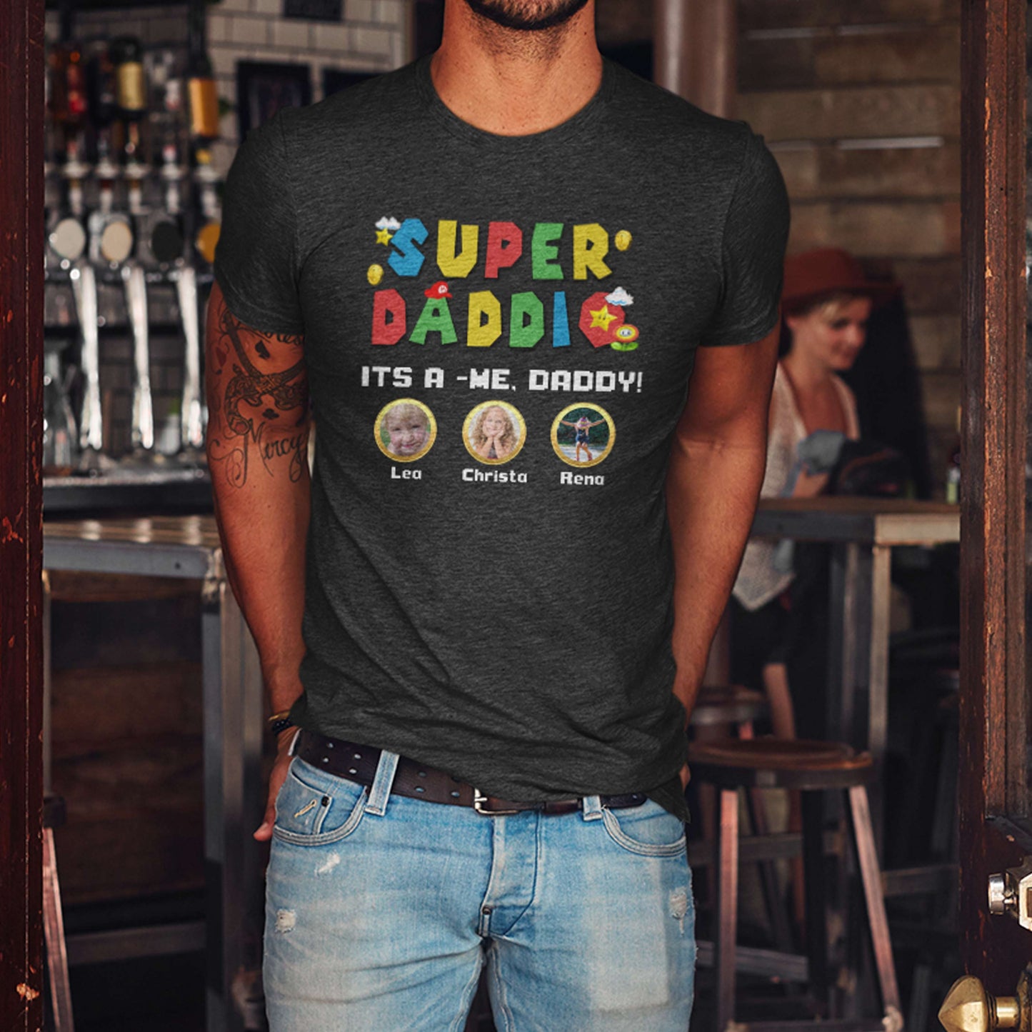 Custom Super Daddio Game Shirt For Dads, Add 1 To 6 Child photos, Father's Day Shirt, Dad Tee, Dad Gift