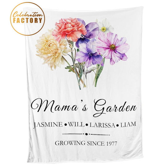 Custom Birth Month Flowers Blanket, Custom Names, Mother's Day, Grandpa Blanket, Great Grandma