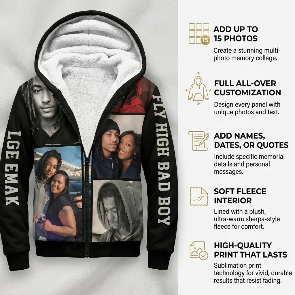 Custom Memorial Hoodie & Bomber Jacket – Personalized Photo Collage Tribute Gift