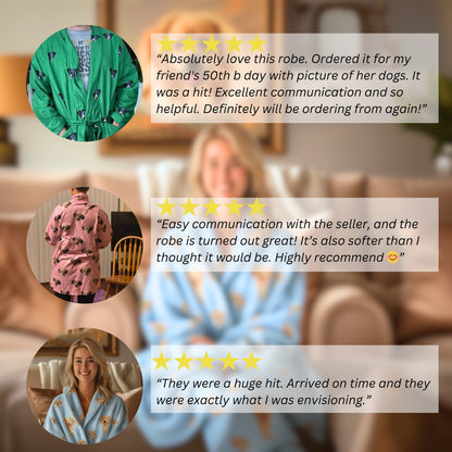 Custom Pet Face Bathrobe – Personalized Robe with Dog, Cat or Human Faces | Any Color | Gift for Pet Lovers