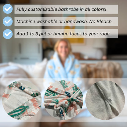 Custom Pet Face Bathrobe – Personalized Robe with Dog, Cat or Human Faces | Any Color | Gift for Pet Lovers