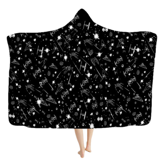Sherpa Hooded Star Blanket – Wearable Cozy Fleece Hood With Mittens 60 x 80
