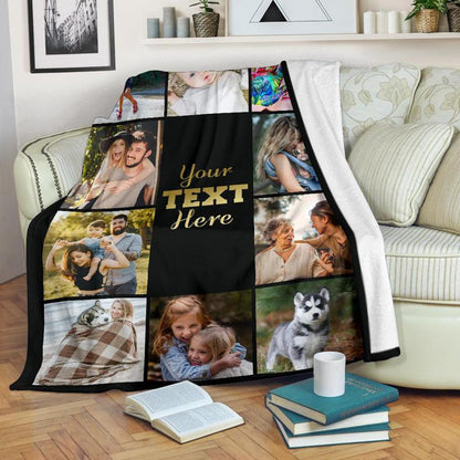 Custom Family Photo Blankets, Add Your Own Personalized Photos And text, Fleece Blankets, Sherpa Blankets,