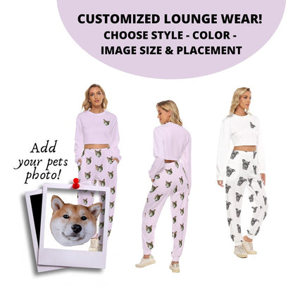 Pet Face Crop Top And Bottom Set - All Over Print Lounge Wear