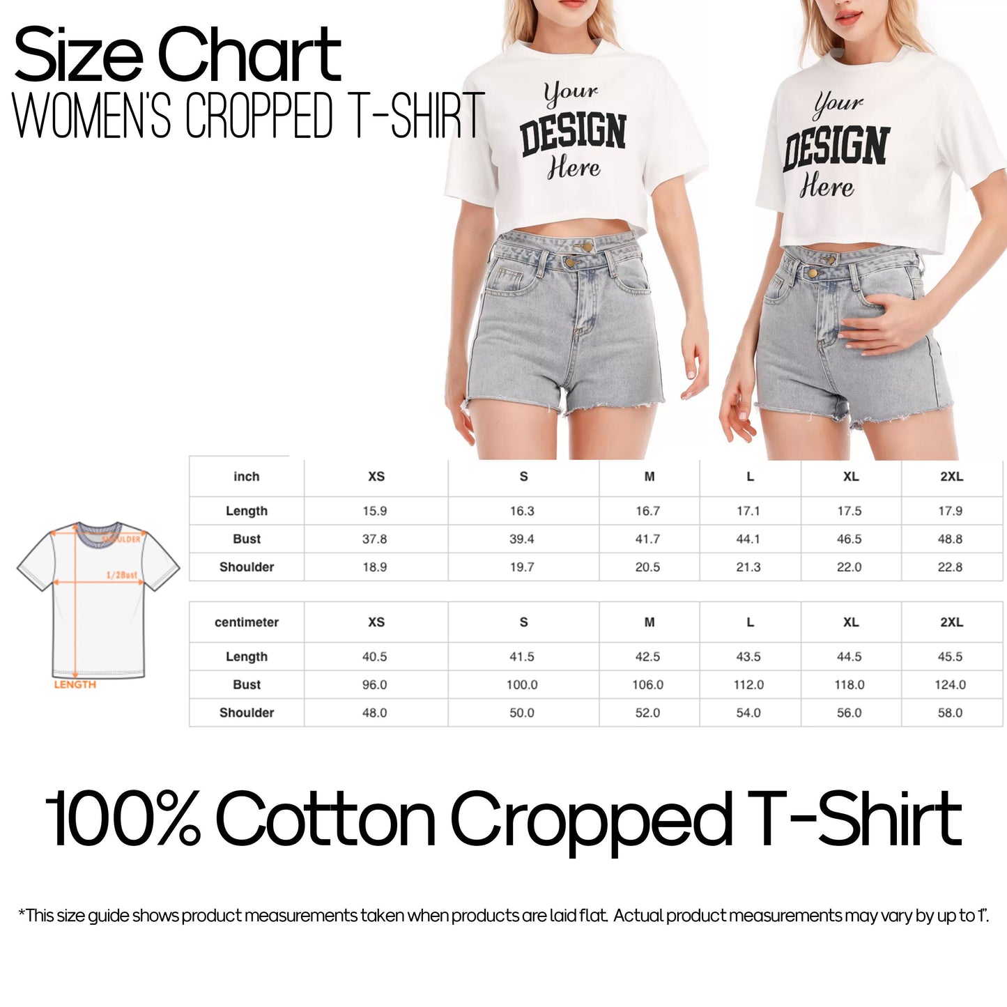 Ladies Custom Cropped Cotton T-Shirt