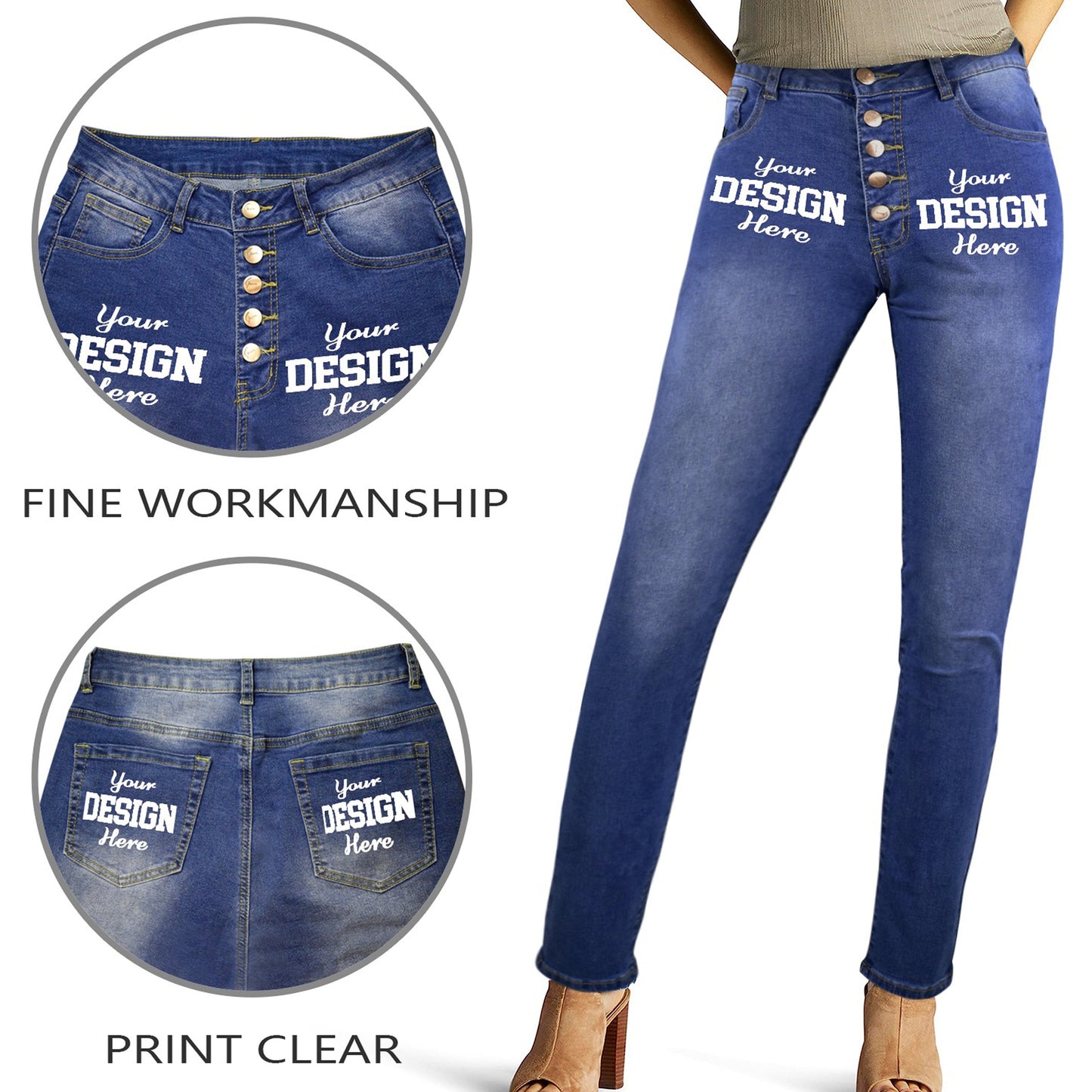 Custom Women Jeans, Add Your Own Text & Images, Cotton Jeans Customized Denim, Small To 2xl, Trendy Jeans,