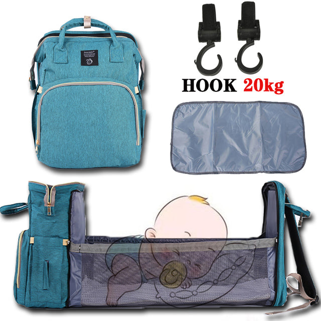 Baby Diaper Bag Bed Backpack For Mom Maternity Bag For Stroller Nappy Bag Large Capacity Nursing Bag for Baby Care Upgrade Hooks
