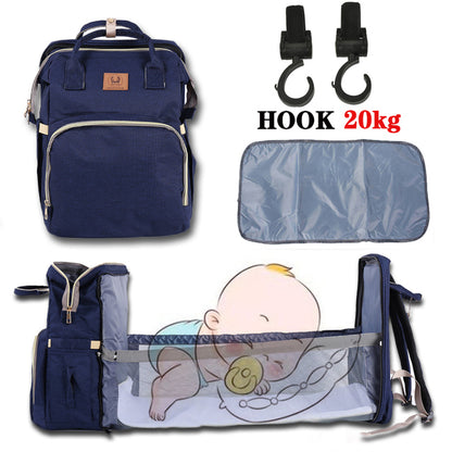 Baby Diaper Bag Bed Backpack For Mom Maternity Bag For Stroller Nappy Bag Large Capacity Nursing Bag for Baby Care Upgrade Hooks